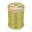 Bobine de 266m de fil de lin AU CHINOIS retors extra glacé n°24, mercerie, couleur vert bronze, vue détaillée.
