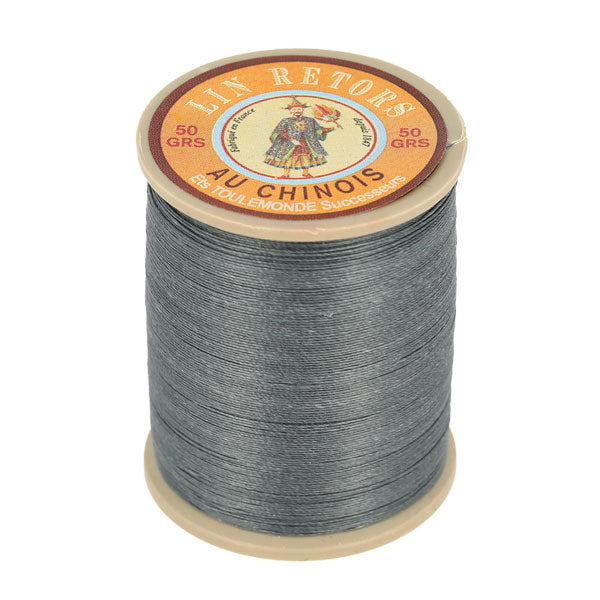Bobine de 350m de fil de lin AU CHINOIS n°40 retors extra glacé gris foncé, produit de mercerie.