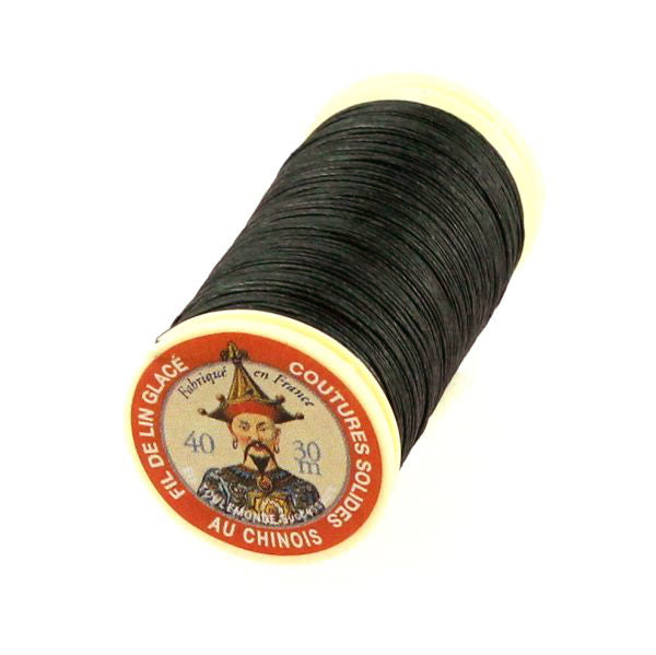 Bobine de 30m de fil de lin au Chinois, N°40, couleur kaki foncé, mercerie, fil de lin retors glacé.
