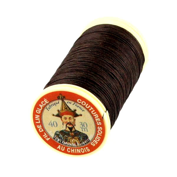 Fil de lin AU CHINOIS, bobine de 30m, couleur marron, fil retors glacé, produit de mercerie de haute qualité.