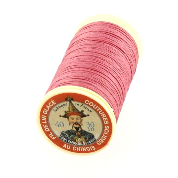 Bobine de 30m de fil de lin AU CHINOIS, couleur vieux rose, mercerie, fil retors glacé N°40 pour couture et broderie.