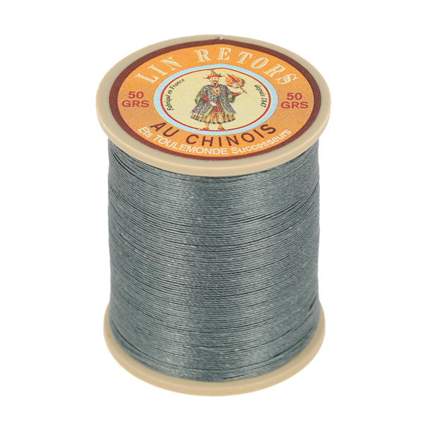 Bobine de 266m de fil de lin AU CHINOIS n°24, fil retors extra glacé gris foncé, mercerie pour couture et broderie
