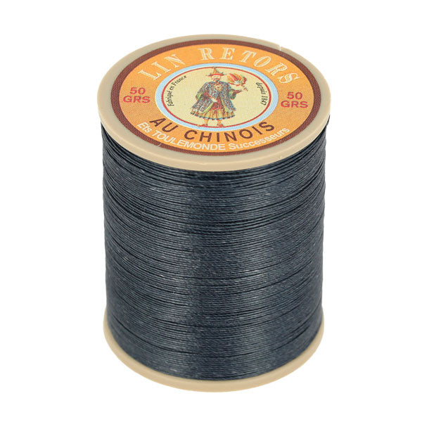Bobine de 266m de fil de lin AU CHINOIS n°24, mercerie, fil retors extra glacé, couleur grise foncée.