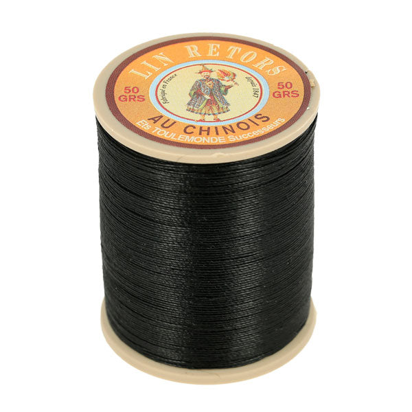 Bobine de 266m de fil de lin noir n°24, mercerie Fil au Chinois, fil de lin retors extra glacé pour couture et broderie