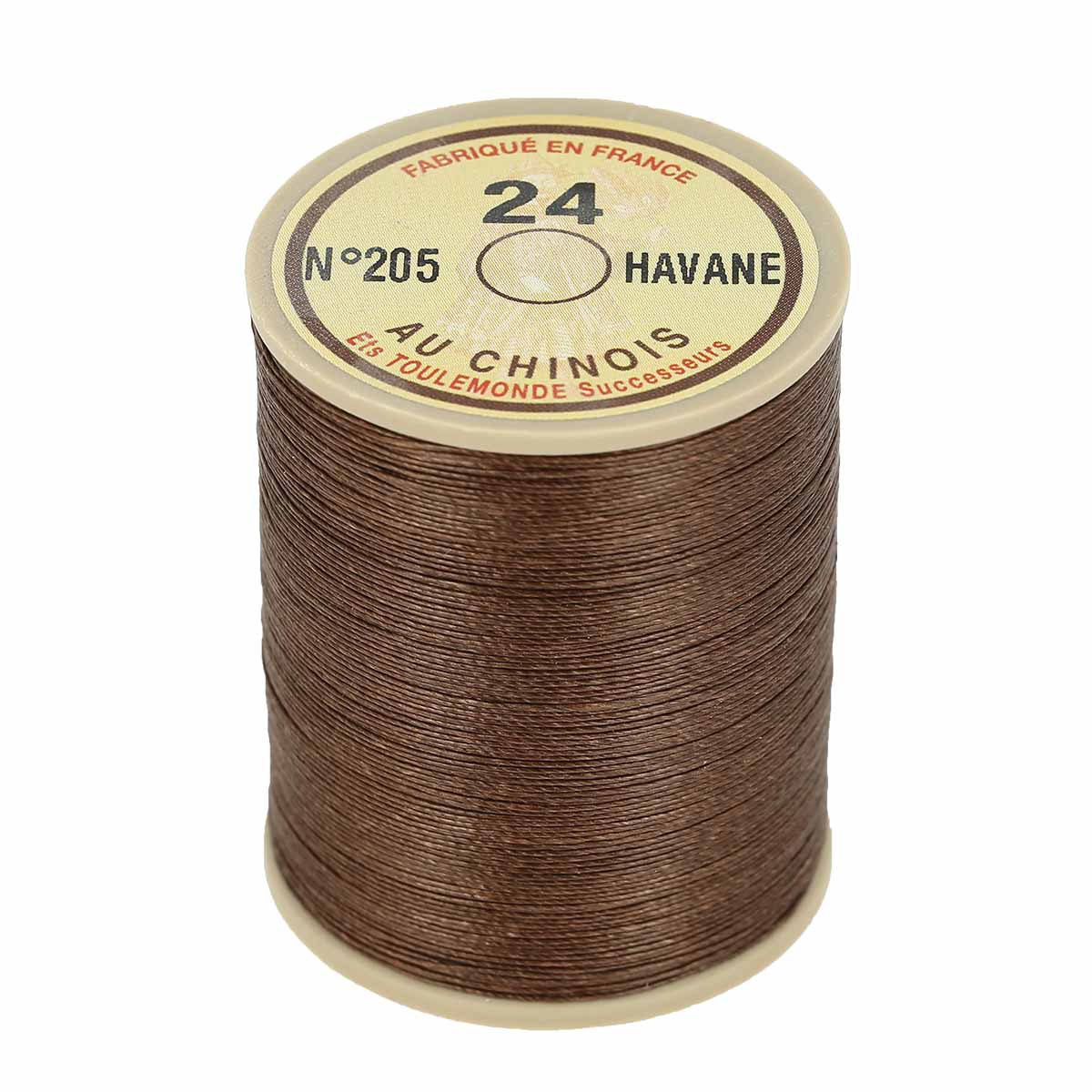 Bobine de 266m de fil de lin AU CHINOIS retors extra glacé n°24, mercerie, fil de couture en lin couleur havane