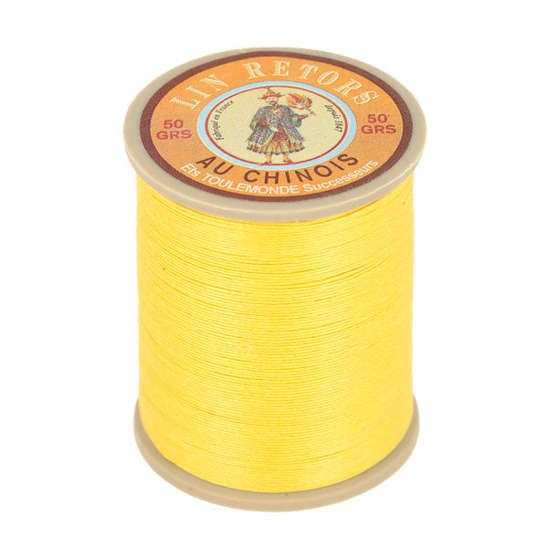 Bobine de 266m de fil de lin AU CHINOIS n°24, mercerie, fil retors extra glacé, couleur jaune or.