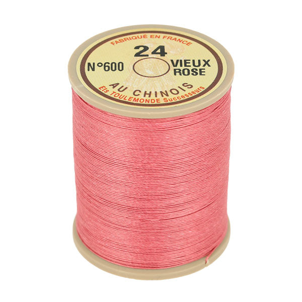 Bobine de 266m de fil de lin AU CHINOIS n°24, mercerie, fil retors extra glacé couleur vieux rose.