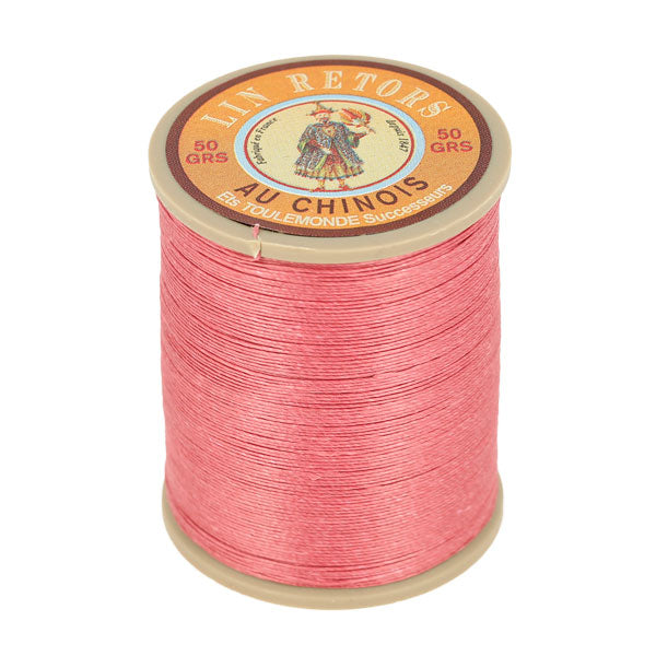Bobine de 266m de fil de lin AU CHINOIS, mercerie, n°24, retors extra glacé, couleur vieux rose, image de fil de lin.