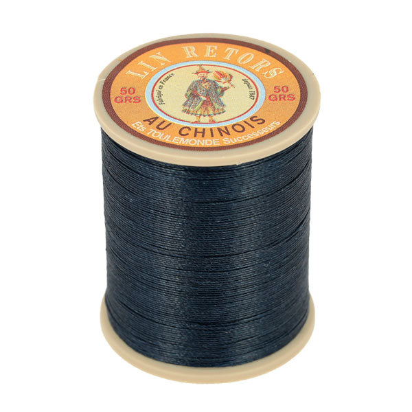 Fil de lin Mercerie Fil au Chinois n°24, 266m, teinte marine, fil retors extra glacé, idéal pour couture et broderie.