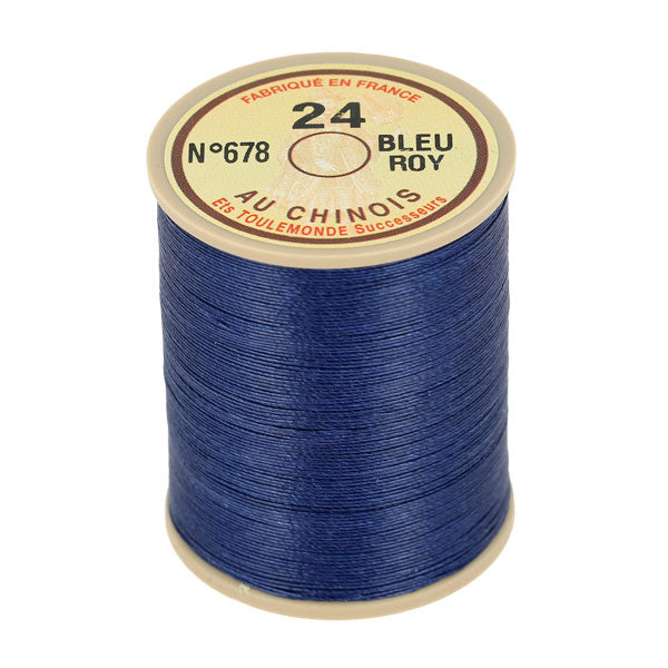 Bobine de 266m de fil de lin AU CHINOIS n°24 retors extra glacé, mercerie, en bleu roy.