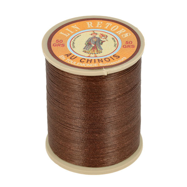 Bobine de 350m de fil de lin AU CHINOIS, retors extra glacé n°40, mercerie, couleur havane.