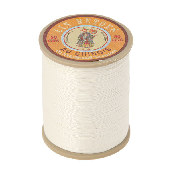Bobine de 350m de fil de lin AU CHINOIS, retors extra glacé n°40, couleur écru, pour couture et mercerie.