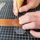 Gabarit pour bouts de ceinture ronds en millimètres, outil Deco Cuir pour la fabrication de ceintures en cuir.