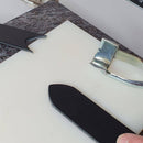 Outil emporte-pièce à frapper à bout OGIVE de Deco Cuir pour la création de motifs en cuir, montrant le gabarit et la forme en ogive.