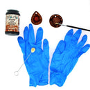 Gants de protection en nitrile pour la manipulation de colles pour cuir, image montrant la teinture sur les gants.