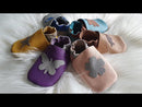 Kit chaussons en cuir pour bébé avec Ours - Bleu pastel & Fauve