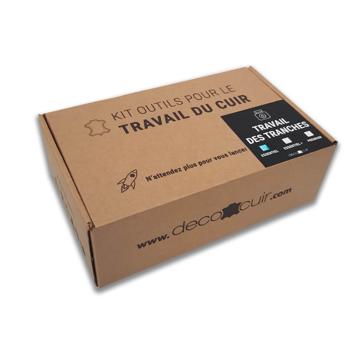 Kit d'outils Deco Cuir pour le travail des tranches de cuir, incluant pinceaux et outils de teinture essentiels.