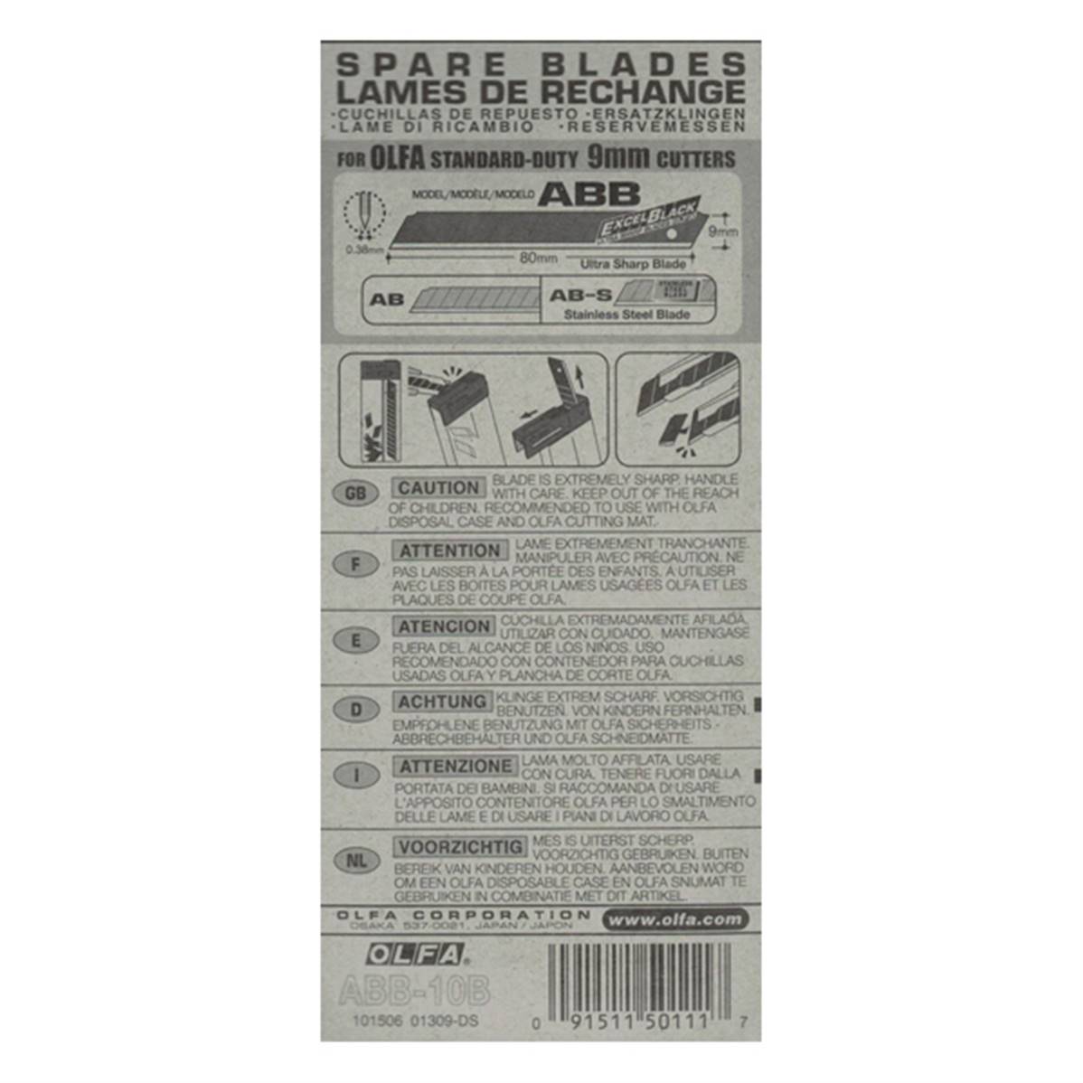 Lot de 10 lames de rechange pour cutter 9mm Olfa, qualité Excel Black, outils de coupe précis et durables.