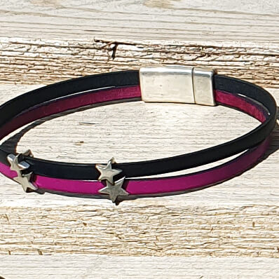 Lanière en cuir argent vieilli de 10 mm pour bijoux Coulissant DEUX ETOILES, finition argentée vieillie.