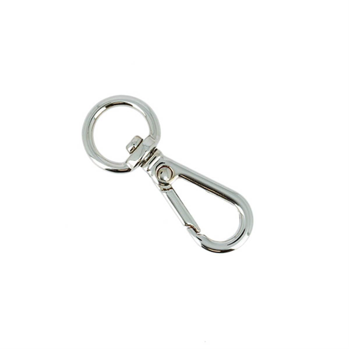 Mini mousqueton tournant Autres, attache ronde en nickel, bouclerie compacte pour fixation sécurisée.