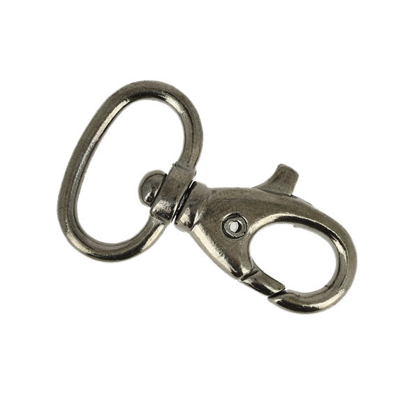 Mousqueton tournant en laiton nickelé noir, bouclerie robuste pour la fixation et la sécurité en outdoor.