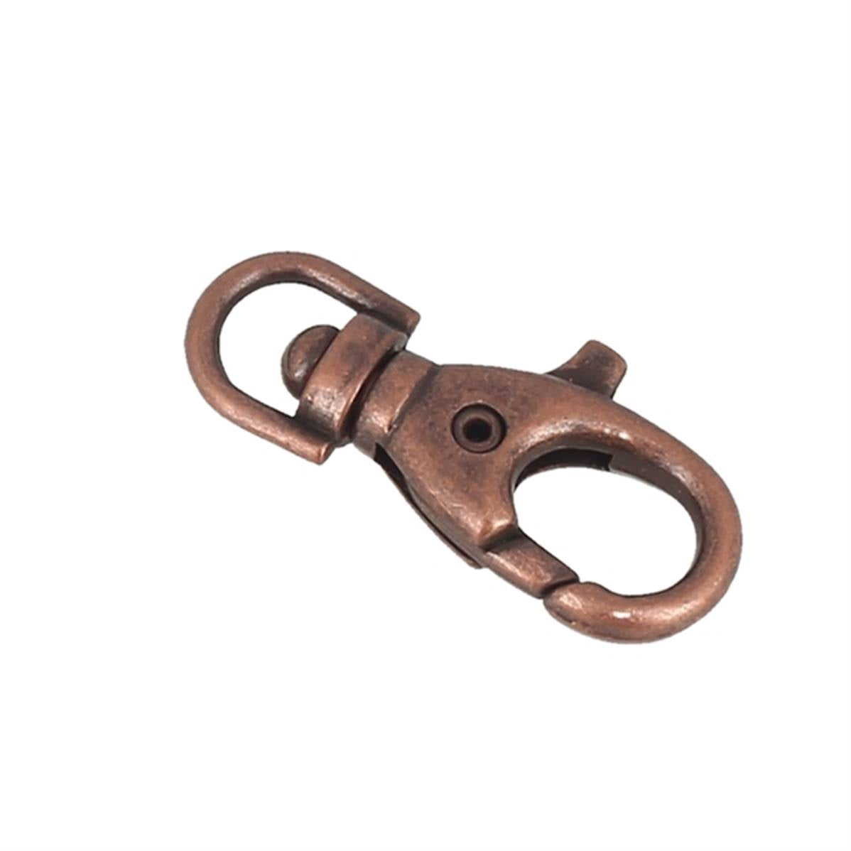 Mousqueton tournant en vieux cuivre de 8mm, boucle en bouclerie pour fixation solide et flexible.