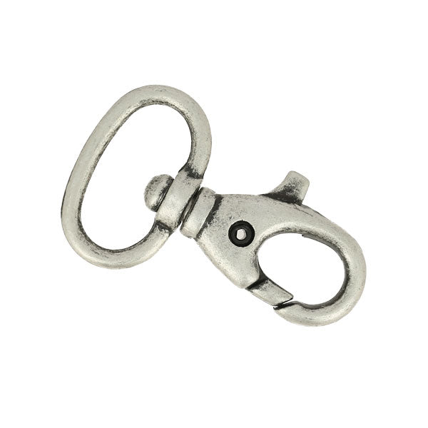 Mousqueton tournant en bouclerie, pièce métallique argentée avec boucle tournante pour fixation sécurisée.