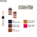 Nuancier de teintures Eco-Flo 2 en 1 pour cuir en Ocre et Brun Acorn, 130 ml, présentant diverses nuances de teintures pour cuir