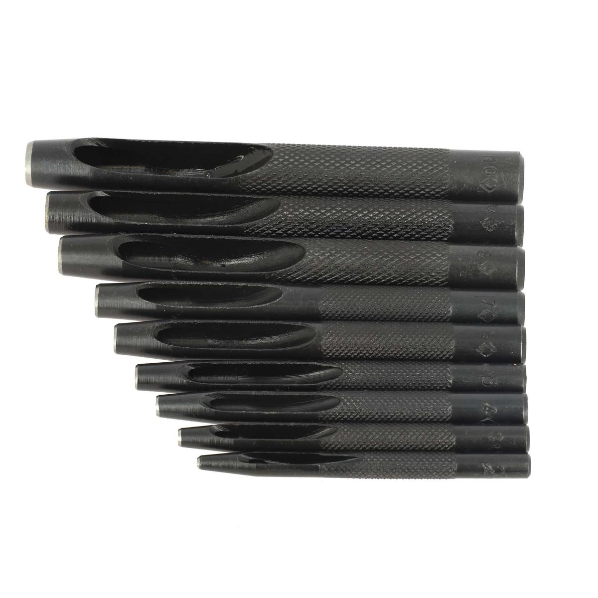 Ensemble de 9 emporte-pièces ronds à frapper avec manche droit, diamètres de 2 à 10 mm, outils pour travaux manuels.