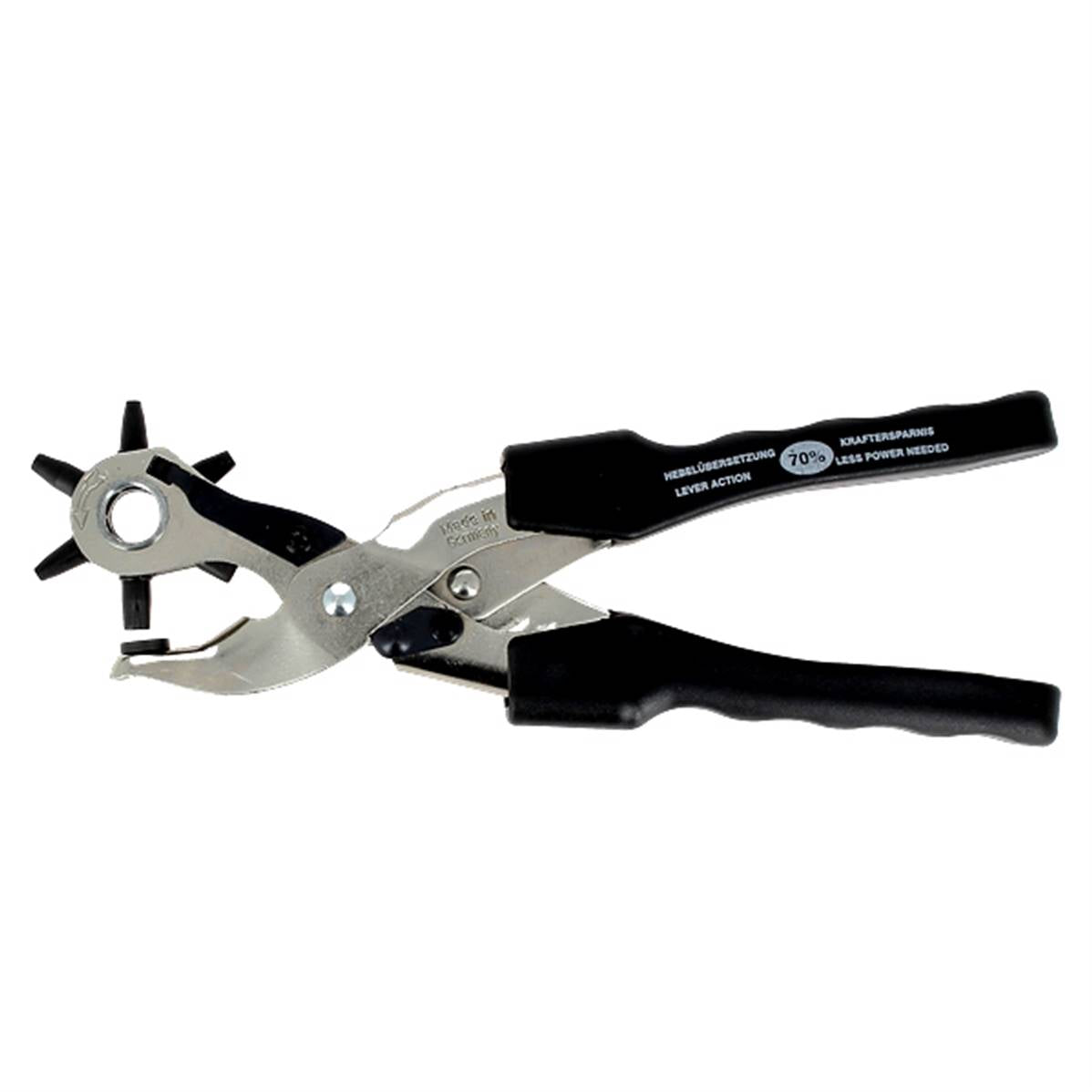 Pince emporte-pièce revolver mini enchapure avec 6 trous, outil démultiplié, fabriqué en Allemagne, pour découpe précise.