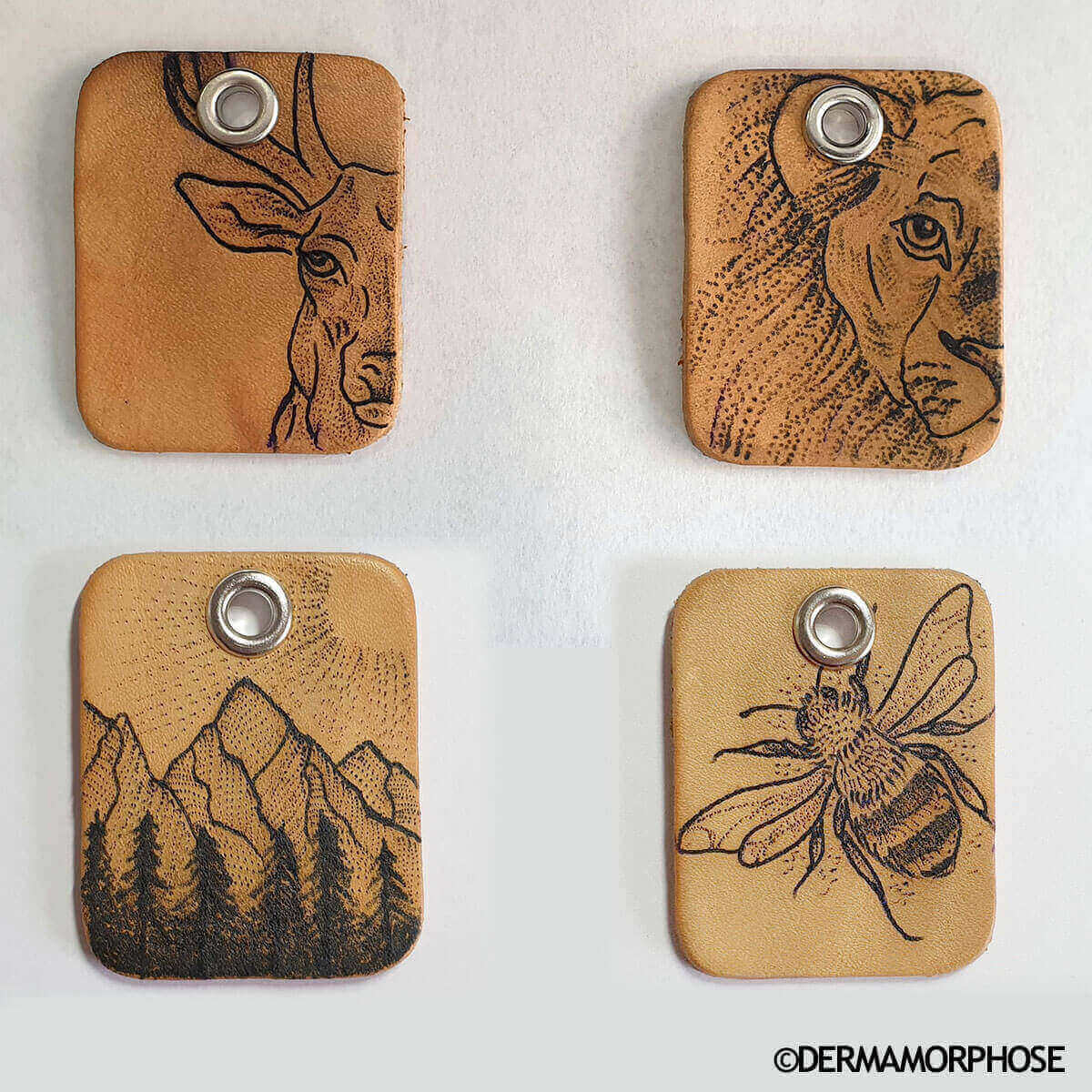Découpe rectangulaire en cuir naturel pour porte-clés à personnaliser, par Deco Cuir, montre la forme et la texture du cuir.