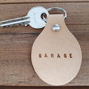 Découpe ovale en cuir Deco Cuir pour porte-clés à riveter, avec motif alphabet visible sur le porte-clés.