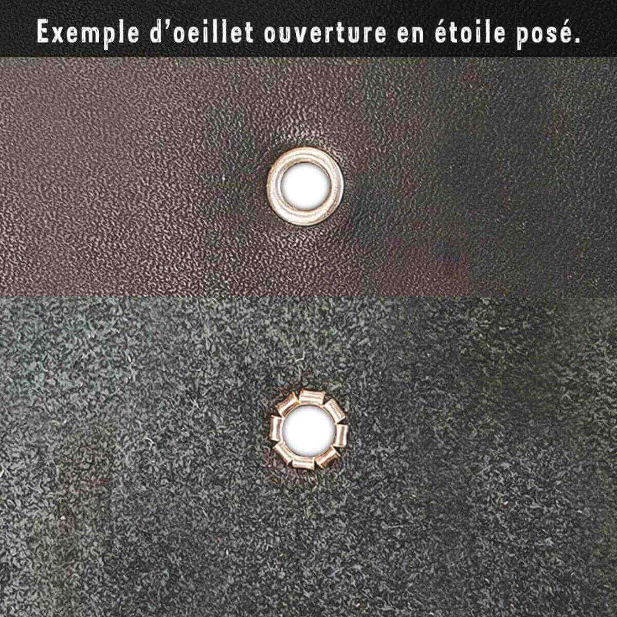 Oeillets en étoile de 4 mm de diamètre de la marque Deco Cuir, accessoires pour cuir, pose en gros plan.
