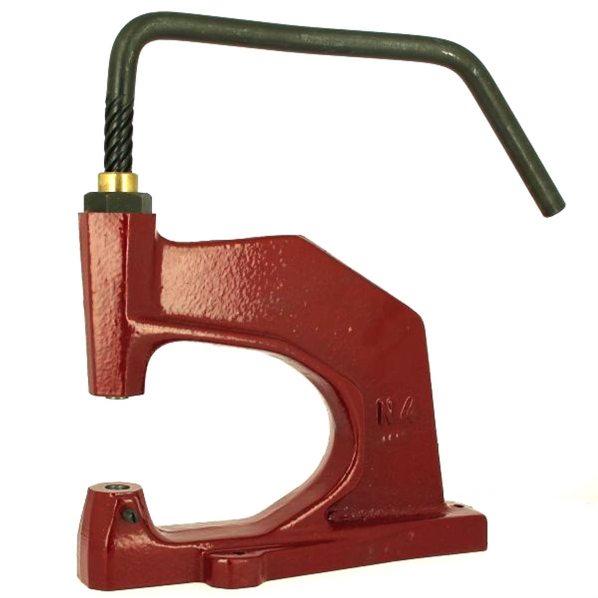 Presse d'établi pour pose d'accessoires, rivets, œillets ou boutons pression, outil robuste pour travaux de maroquinerie.