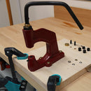 Presse d'établi Deco Cuir N2 avec socle en bois et 3 jeux de pose pour rivets et pressions.