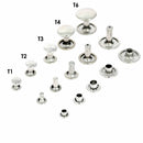 Rivets double calotte en laiton nickelé, accessoires Deco Cuir, fixation robuste pour cuir et textiles.