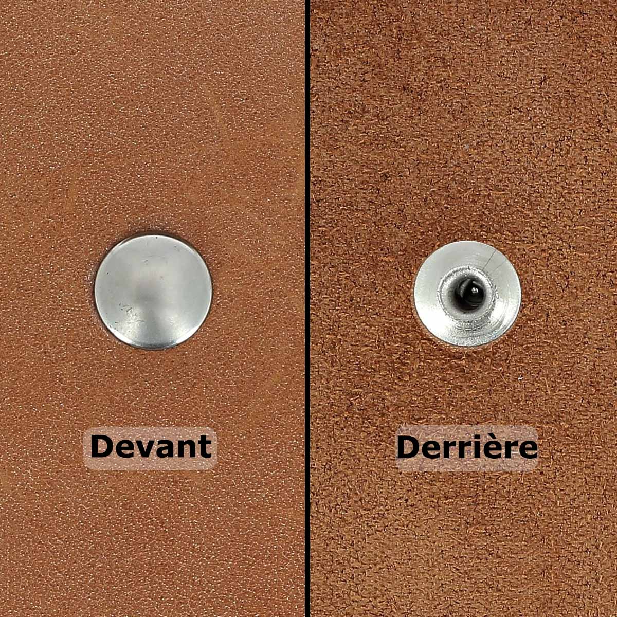 Lot de rivets moyens en laiton avec calotte en nickel, accessoires de décoration Deco Cuir, pour fixation et finition.
