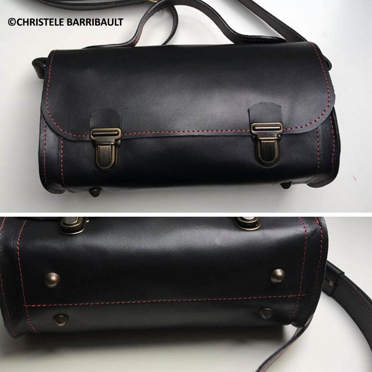 Morceau de cuir noir SATINLYS, texture lisse et souple, utilisé pour la maroquinerie ou la couture.