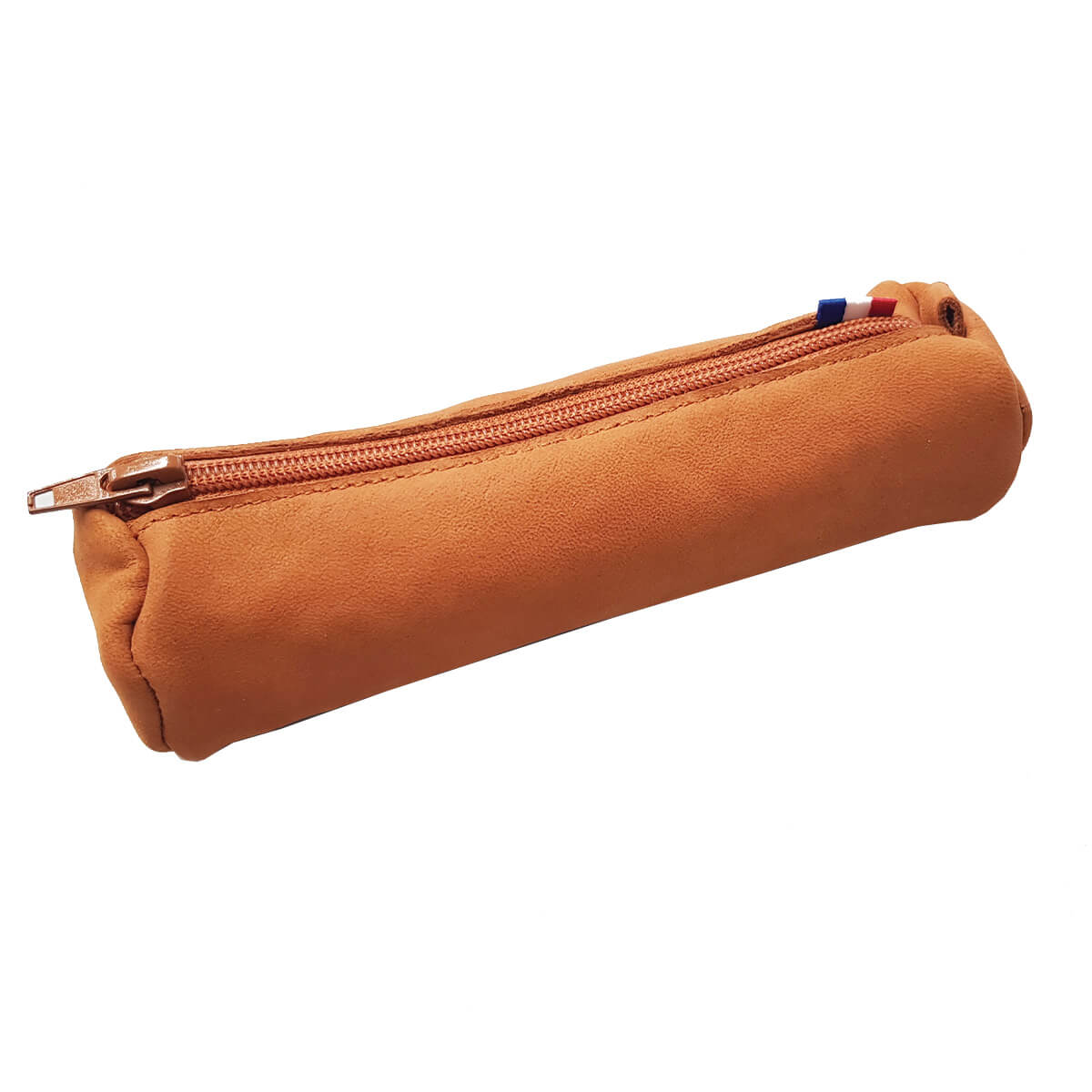 Trousse ronde en cuir pour kit DIY Deco Cuir, création artisanale avec cuir élégant et finition soignée.