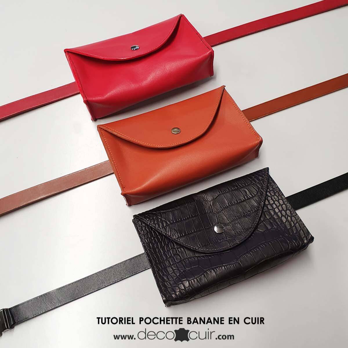 Morceau de cuir rouge Satinlys, utilisé pour la fabrication de petites pochettes ou accessoires en cuir.